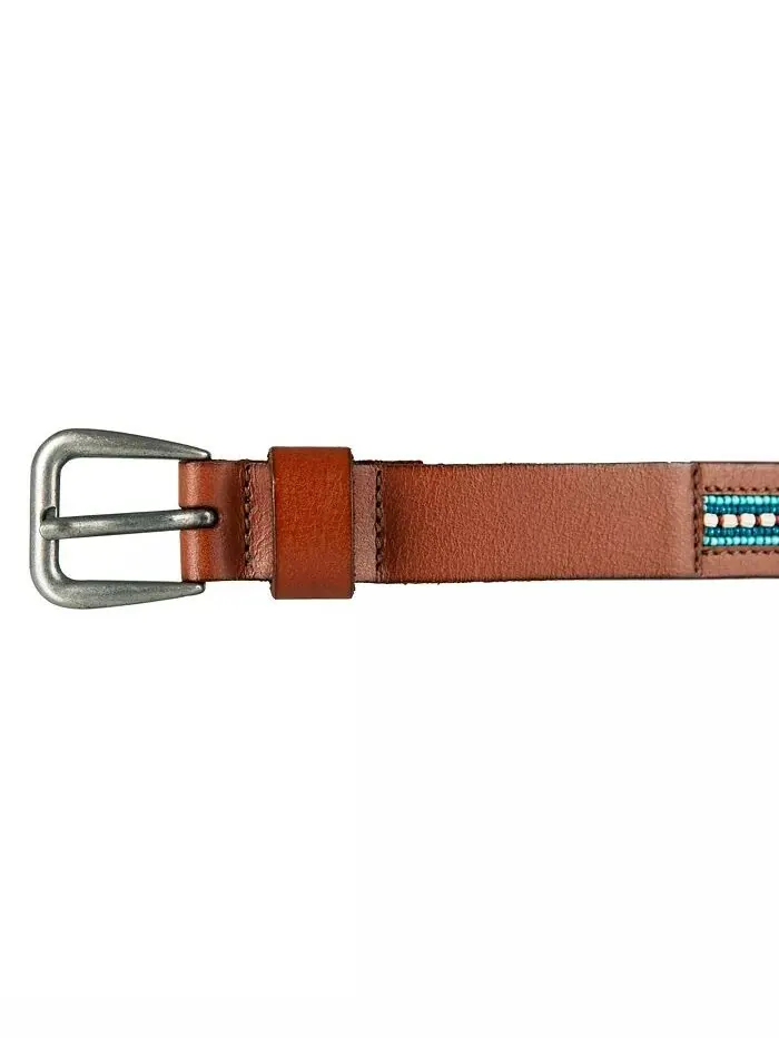Бирюзовый кожаный ремень с полосками из бисера Lucky Brand — изображение 2 из 5, бежевый