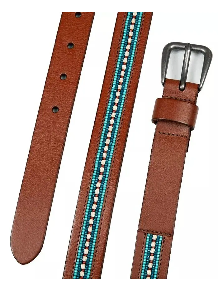 Бирюзовый кожаный ремень с полосками из бисера Lucky Brand — изображение 4 из 5, бежевый