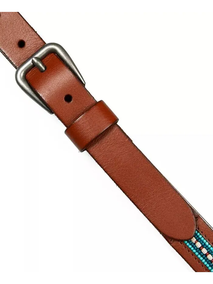 Бирюзовый кожаный ремень с полосками из бисера Lucky Brand — изображение 5 из 5, бежевый
