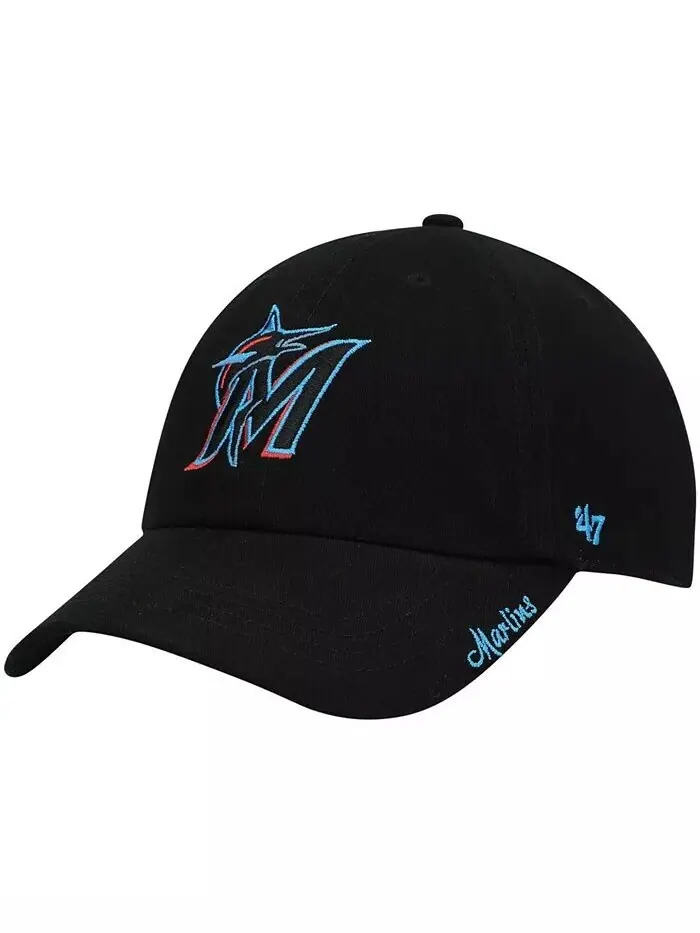 Женская черная кепка Miami Marlins Team Miata Clean Up Adjustable '47 Brand — изображение 1 из 4
