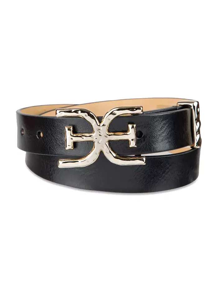 Женский ремень с пряжкой Hammered Double-E Logo Plaque Sam Edelman — изображение 3 из 6, черный