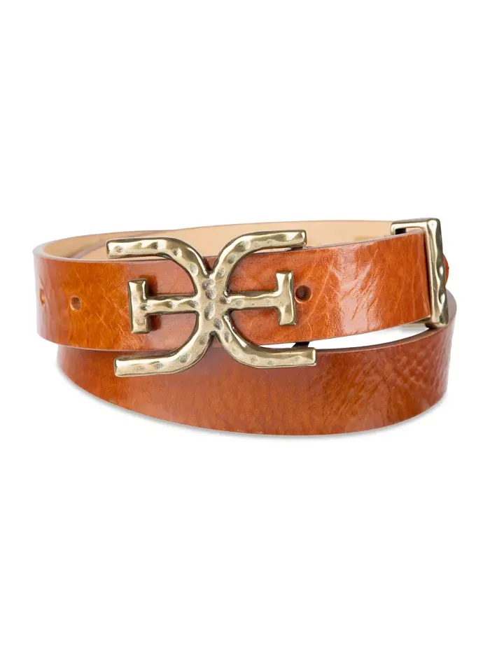 Женский ремень с пряжкой Hammered Double-E Logo Plaque Sam Edelman — изображение 3 из 6, коричневый
