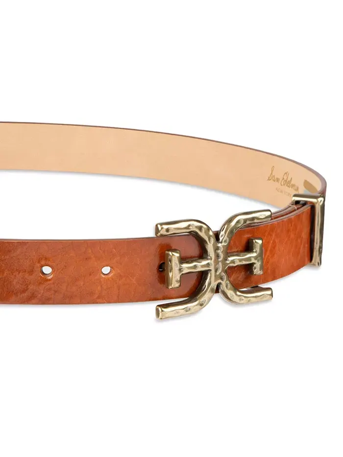 Женский ремень с пряжкой Hammered Double-E Logo Plaque Sam Edelman — изображение 4 из 6, коричневый