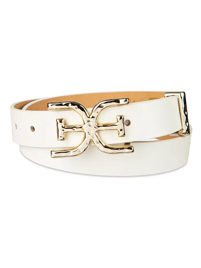 Женский ремень с пряжкой Hammered Double-E Logo Plaque Sam Edelman — изображение 3 из 6, белый