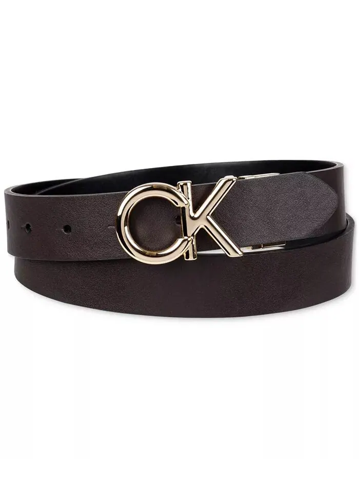 Женский двусторонний ремень с пряжкой-монограммой CK Calvin Klein — изображение 2 из 5, черный/коричневый