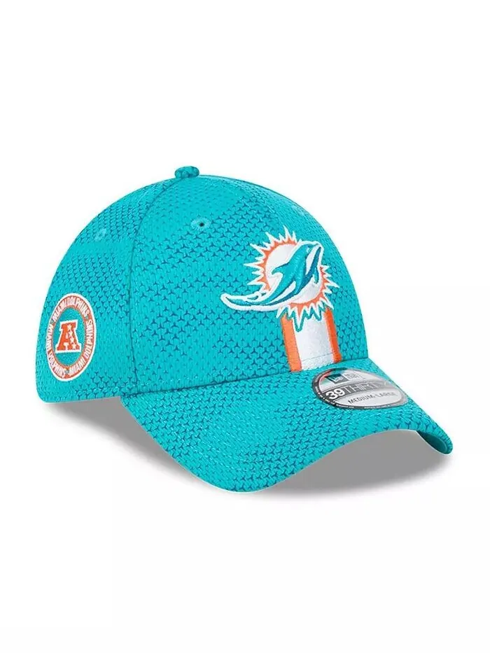 Мужская кепка Aqua Miami Dolphins 2024 Sideline 39THIRTY Flex Hat New Era — изображение 2 из 4, голубой