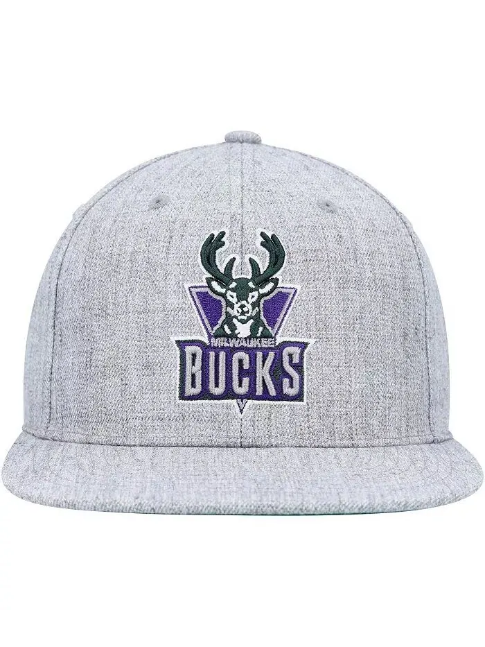 Мужская кепка Snapback Milwaukee Bucks Hardwood Classics 2.0 цвета Хизер Серая Mitchell & Ness — изображение 2 из 4, серый