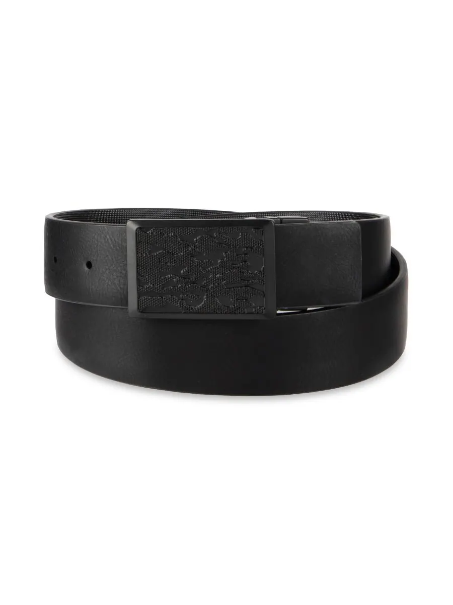 Мужской двусторонний компрессионный ремень с пряжкой-пластиной Kenneth Cole Reaction — изображение 1 из 6, черный