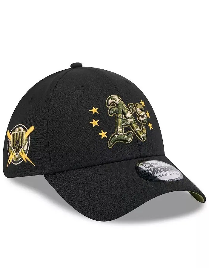 Мужская черная гибкая кепка Oakland Athletics ко Дню вооруженных сил 2024 39THIRTY New Era — изображение 1 из 4, черный