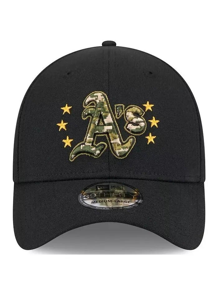 Мужская черная гибкая кепка Oakland Athletics ко Дню вооруженных сил 2024 39THIRTY New Era — изображение 3 из 4, черный