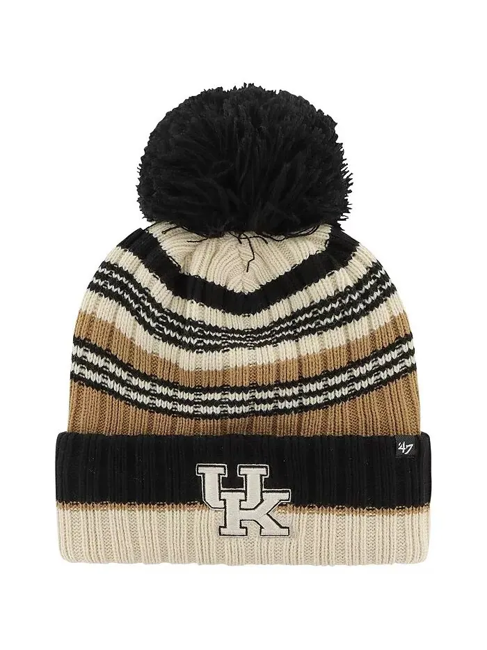 Женская вязаная шапка цвета хаки Kentucky Wildcats Barista с манжетами и помпоном '47 Brand
