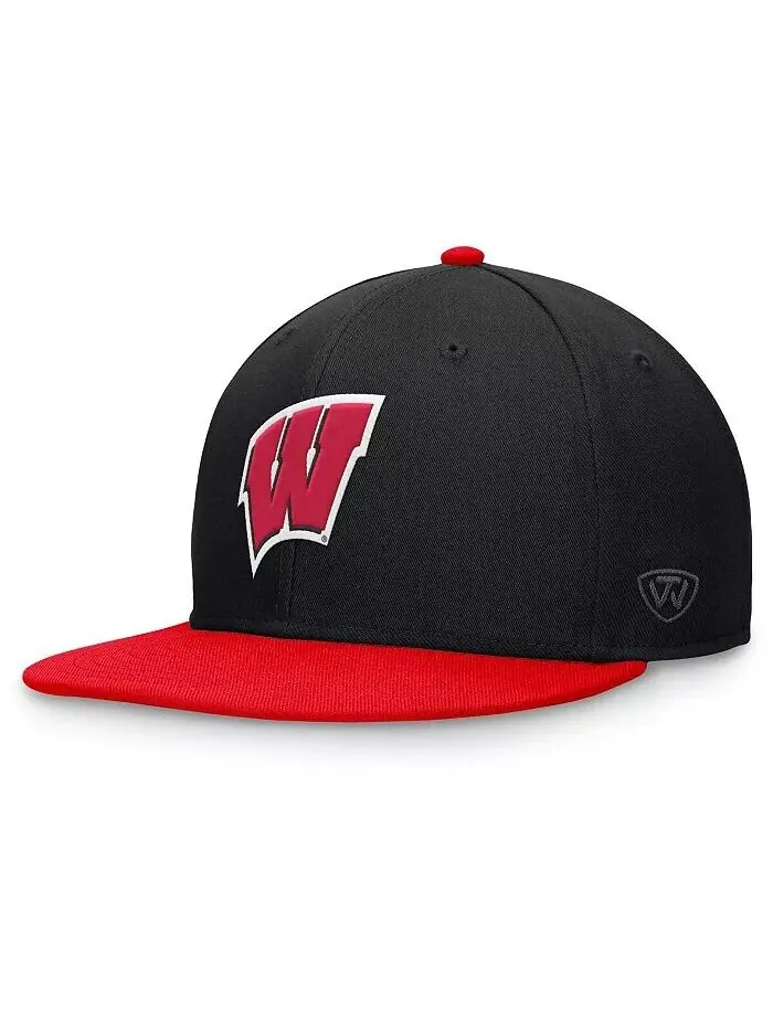 Мужская черная/красная двухцветная приталенная шляпа Wisconsin Badgers Rally Top Of The World — красный
