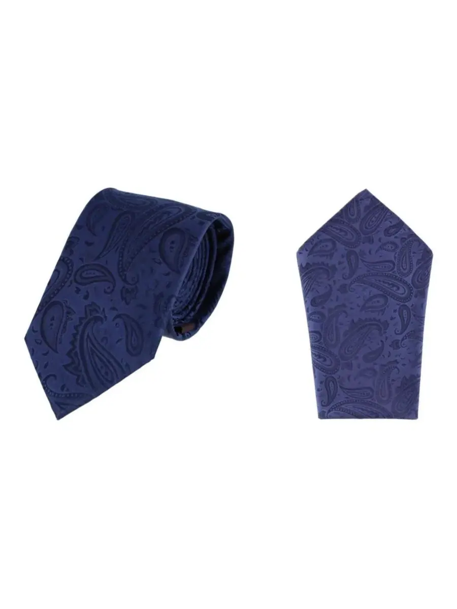 Комплект шелкового галстука и платка с узором пейсли Banbury Tone on Tone Paisley TRAFALGAR — изображение 1 из 6, темно-синий