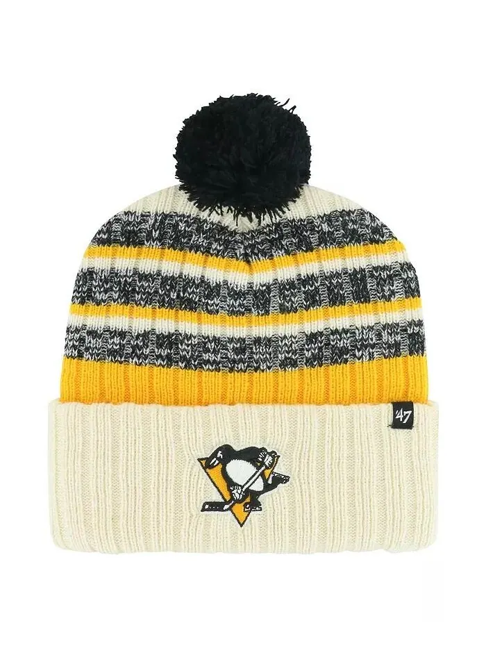 Мужская кремовая вязаная шапка Pittsburgh Penguins Tavern с манжетами и помпоном '47 Brand — изображение 1 из 2
