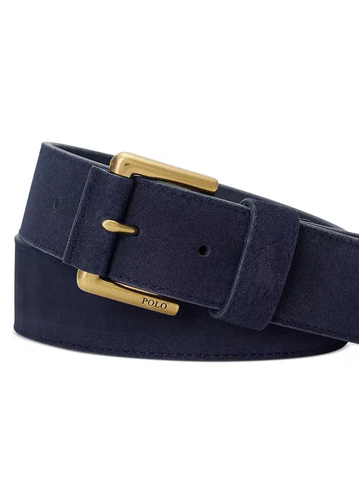 Мужской пояс из замши с роликовой пряжкой Polo Ralph Lauren — изображение 2 из 3, синий