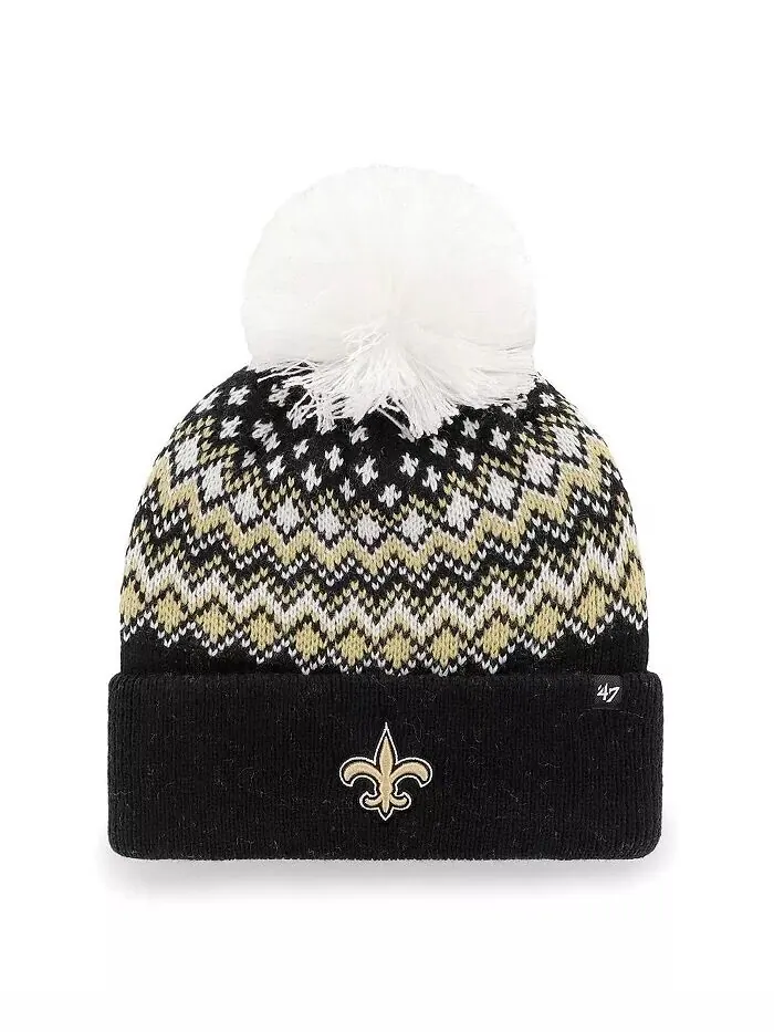 Женская черная вязаная шапка New Orleans Saints Elsa с манжетами и помпоном '47 Brand — изображение 1 из 1