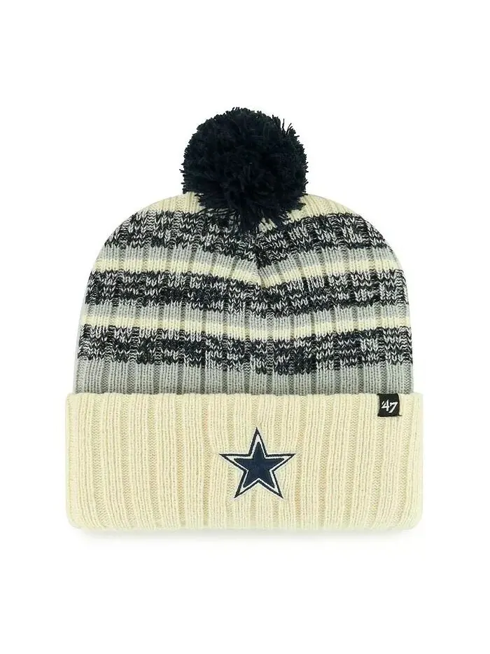 Мужская кремовая вязаная шапка с манжетами и помпоном Dallas Cowboys Tavern '47 Brand — изображение 1 из 2, бежевый