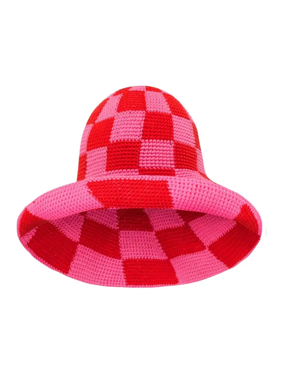 Панама из хлопка Shilo Checkered Crochet Hat Brunna.co — изображение 1 из 5, красный