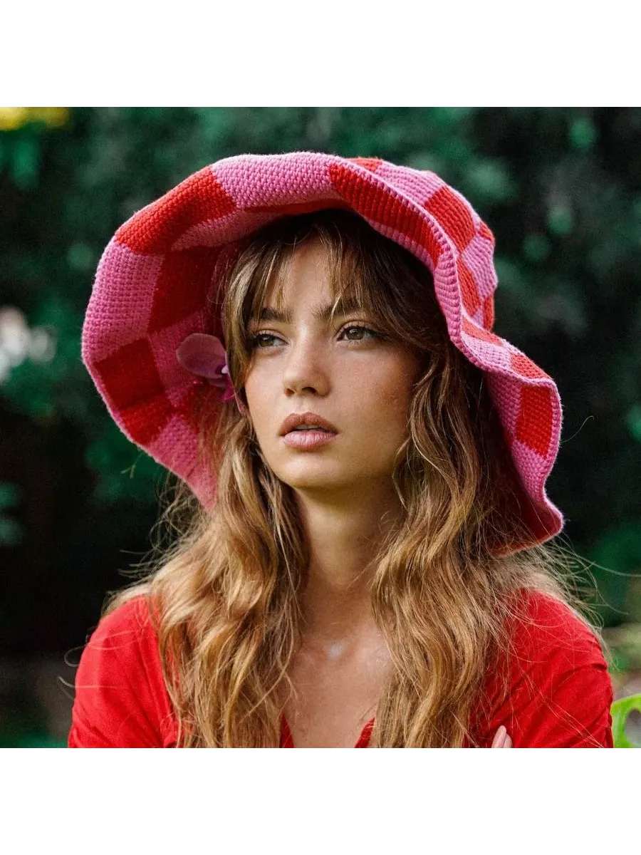 Панама из хлопка Shilo Checkered Crochet Hat Brunna.co — изображение 4 из 5, красный
