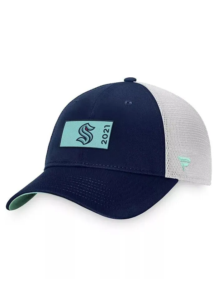 Мужская бейсболка Seattle Kraken Authentic Pro Rink Trucker Snapback цвета Deep Sea Blue и White — изображение 1 из 2