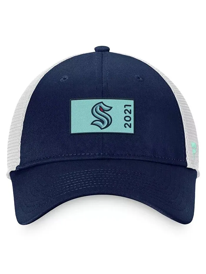 Мужская бейсболка Seattle Kraken Authentic Pro Rink Trucker Snapback цвета Deep Sea Blue и White — изображение 2 из 2