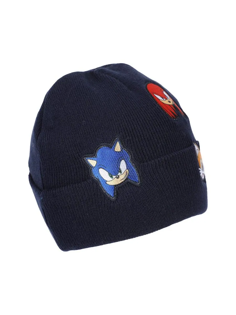 Мужская шапка-бини с нашивками в виде персонажей, темно-синего цвета Sonic The Hedgehog — изображение 4 из 6, синий