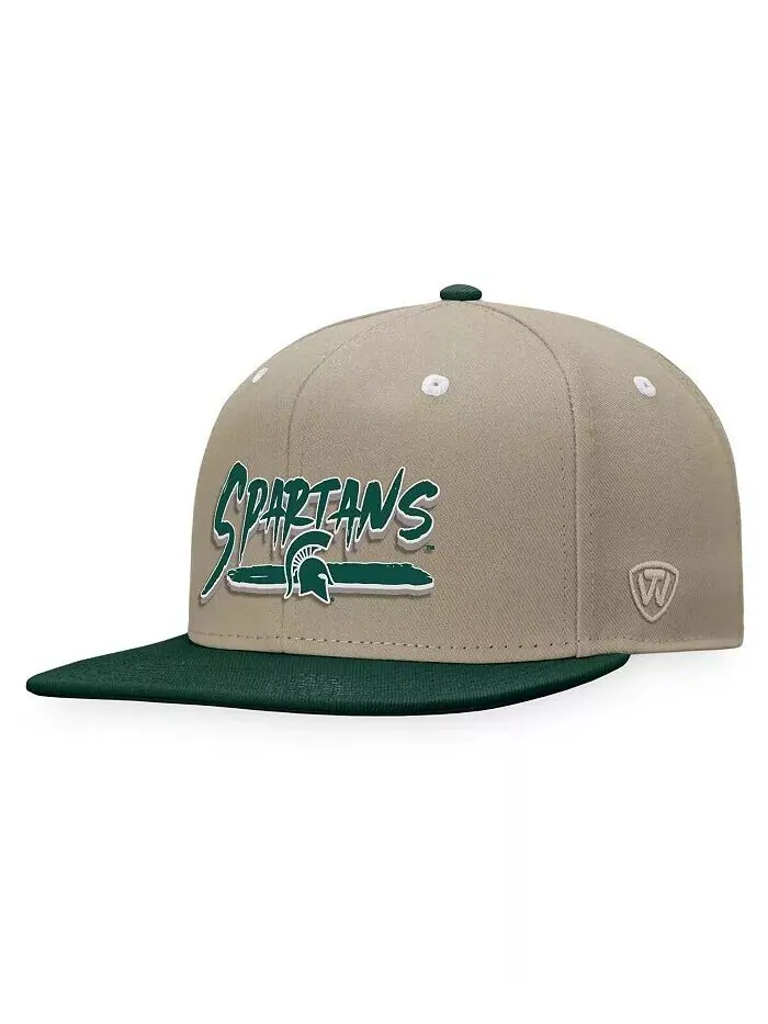 Мужская бейсболка Michigan State Spartans Land Snapback цвета хаки/зеленого цвета Top of the World — изображение 1 из 4