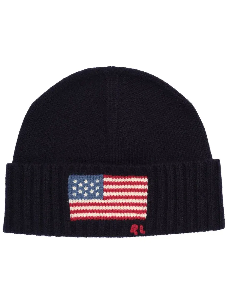 Шапка с флагом и вышивкой RL Flag Beanie Polo Ralph Lauren — изображение 1 из 3, темно-синий