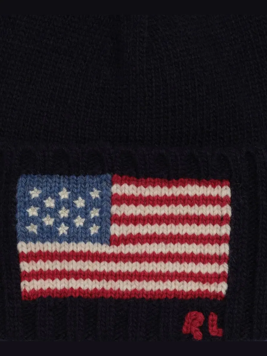 Шапка с флагом и вышивкой RL Flag Beanie Polo Ralph Lauren — изображение 3 из 3, темно-синий
