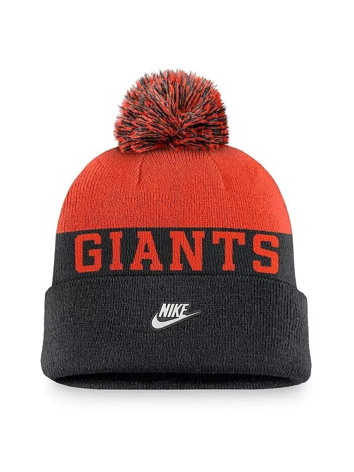 Мужская черная вязаная шапка San Francisco Giants Rewind Peak с манжетами и помпоном Nike — изображение 2 из 2, черный