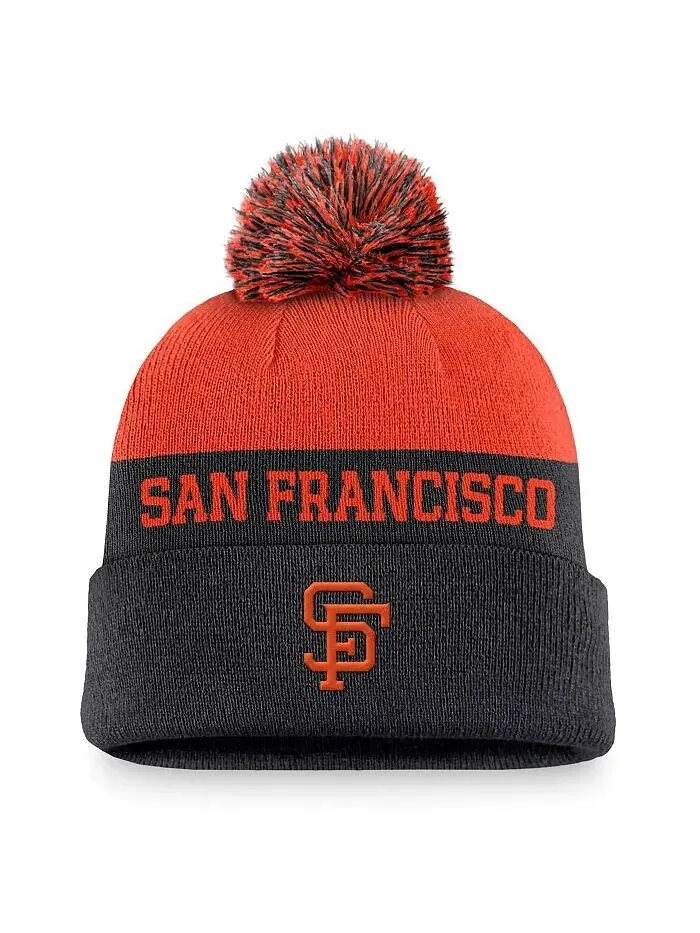 Мужская черная вязаная шапка San Francisco Giants Rewind Peak с манжетами и помпоном Nike — изображение 1 из 2