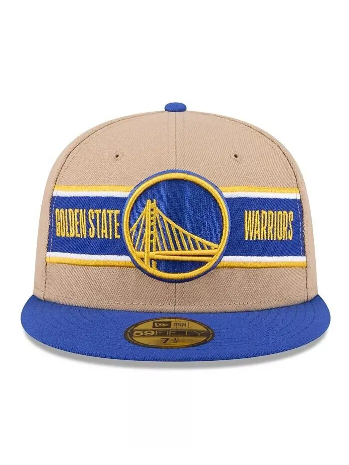 Мужская коричневая/Royal Golden State Warriors 2024 NBA Draft 59FIFTY облегающая кепка New Era — изображение 2 из 4, бежевый