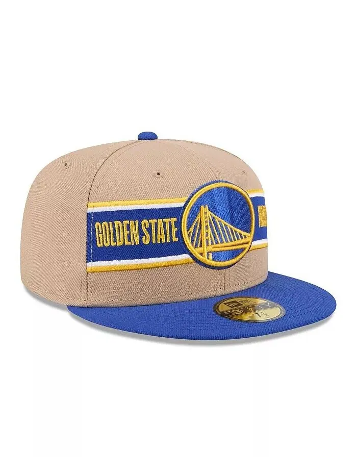 Мужская коричневая/Royal Golden State Warriors 2024 NBA Draft 59FIFTY облегающая кепка New Era — изображение 4 из 4, бежевый