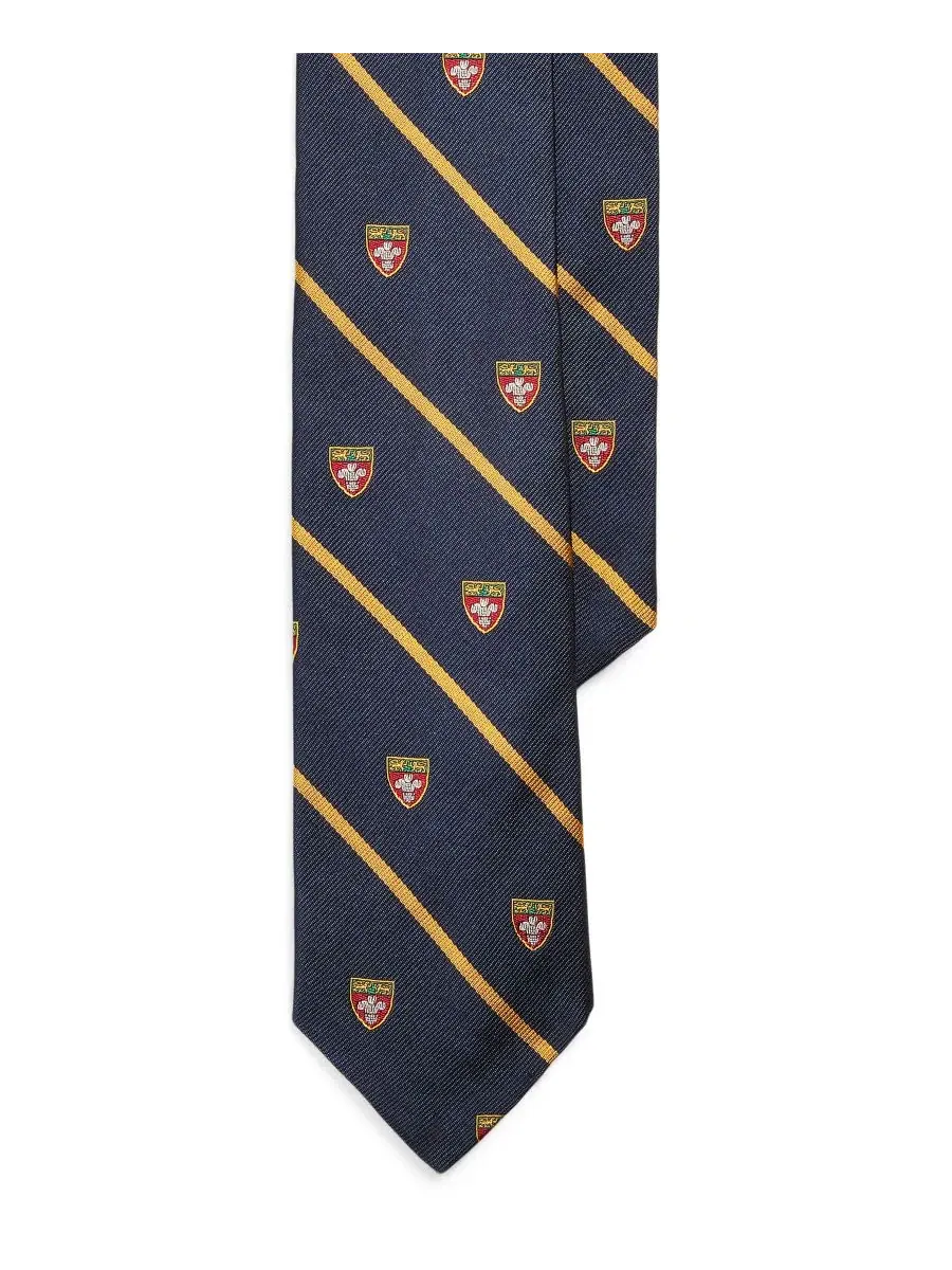 Мужской узкий шелковый галстук в полоску Polo Ralph Lauren — изображение 1 из 3, темно-синий