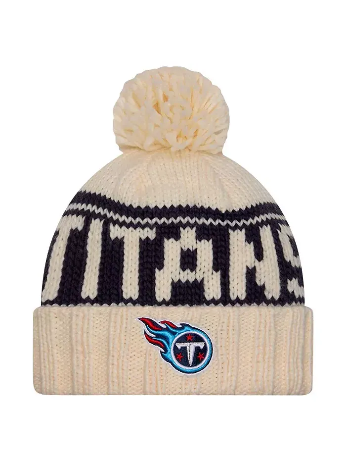 Женская вязаная шапка с манжетой и помпоном Tennessee Titans 2024 — изображение 1 из 2, бежевый