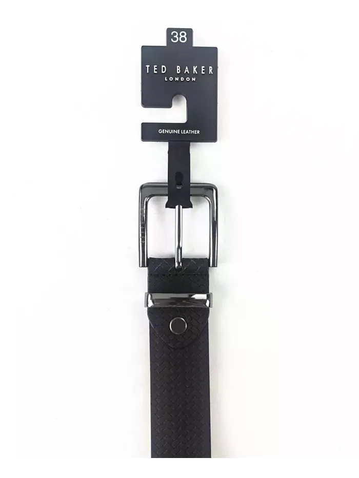 Мужской черный кожаный ремень с тиснением Ted Baker — изображение 4 из 4