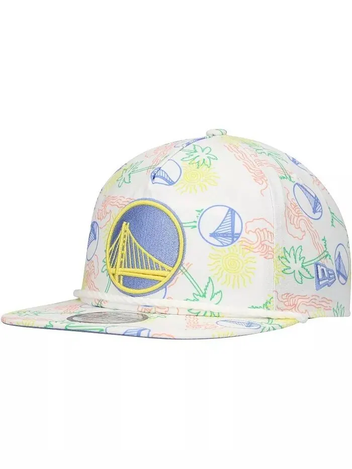 Мужская белая регулируемая кепка для гольфа Golden State Warriors Palm Trees and Waves New Era