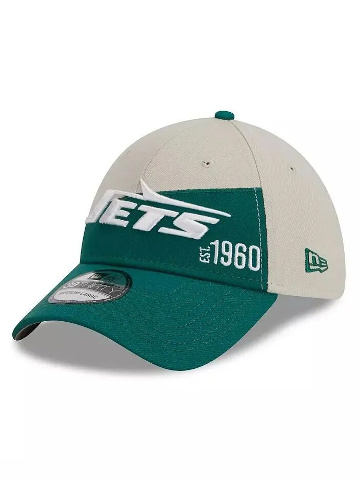 Мужская кремовая кепка Kelly Green New York Jets 2023 Sideline Historic 39THIRTY Flex New Era — изображение 1 из 4