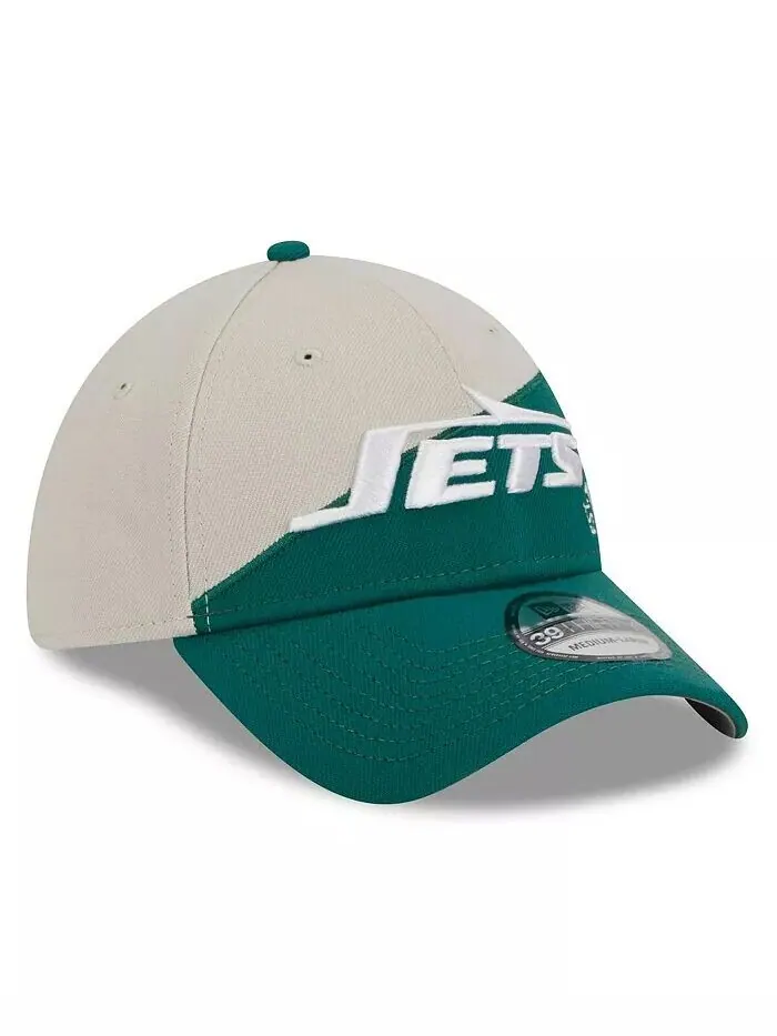 Мужская кремовая кепка Kelly Green New York Jets 2023 Sideline Historic 39THIRTY Flex New Era — изображение 4 из 4