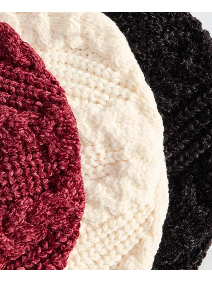 Вязаная шапка-бини из синели с косами, модель Slouchy Chenille Cable-Knit Cabbie Hat Style & Co — изображение 5 из 5, черный
