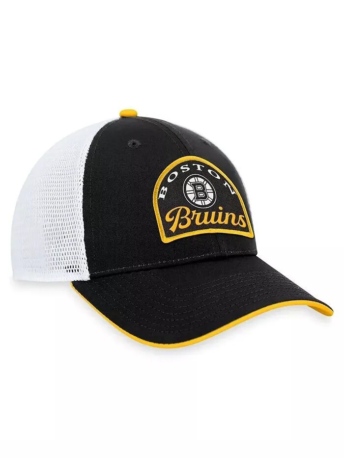 Мужская черно-белая бейсболка Boston Bruins Fundamental Adjustable Hat Fanatics — изображение 3 из 4