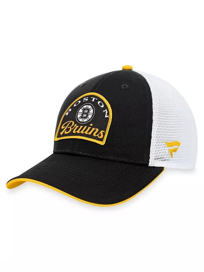 Мужская черно-белая регулируемая кепка Boston Bruins Fundamental Fanatics — изображение 1 из 4, черный белый