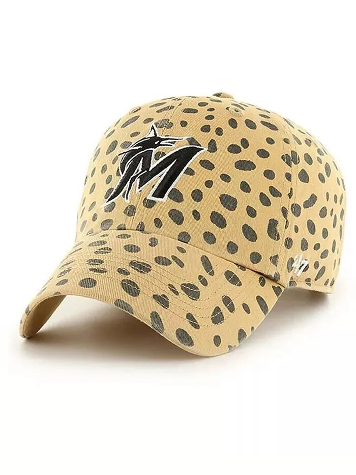 Женская коричневая регулируемая шапка Miami Marlins Cheetah Clean Up '47 Brand — изображение 1 из 2, мульти
