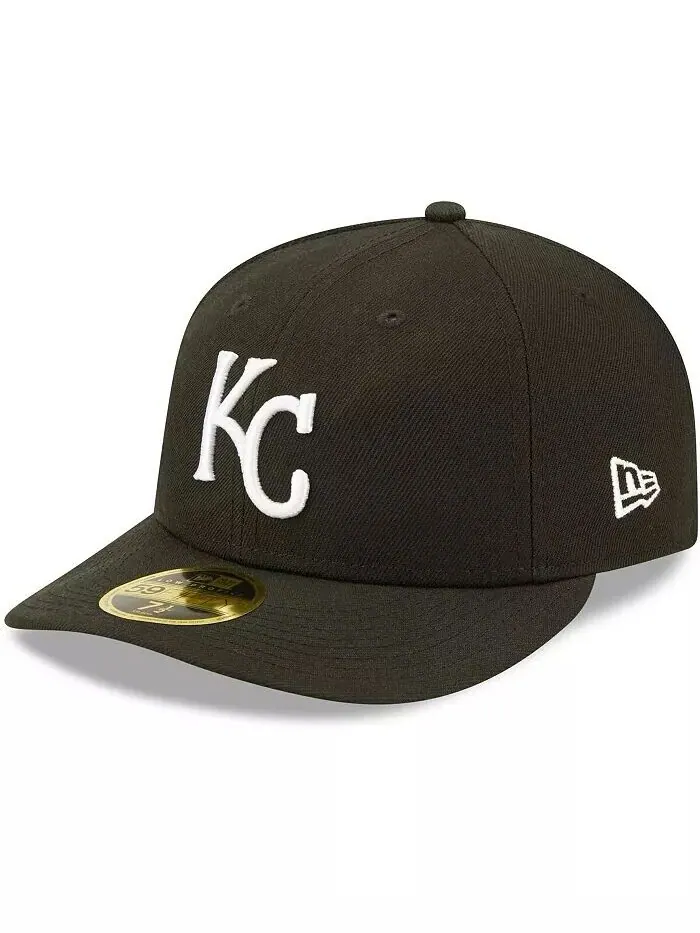 Мужская приталенная шляпа Kansas City Royals черно-белая с низким профилем 59FIFTY New Era