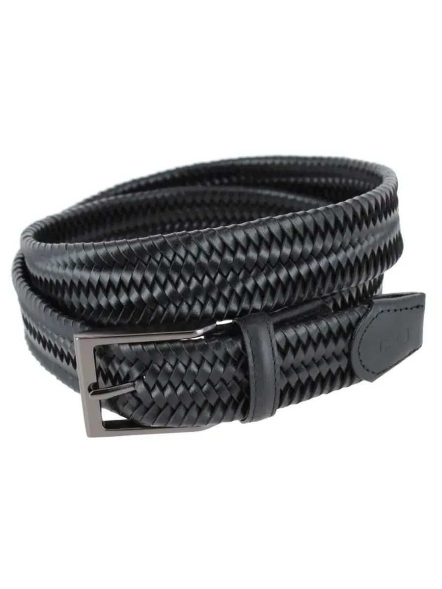 Ремень кожаный плетеный с пряжкой Andres Classic Leather Stretch TRAFALGAR — изображение 1 из 3, черный