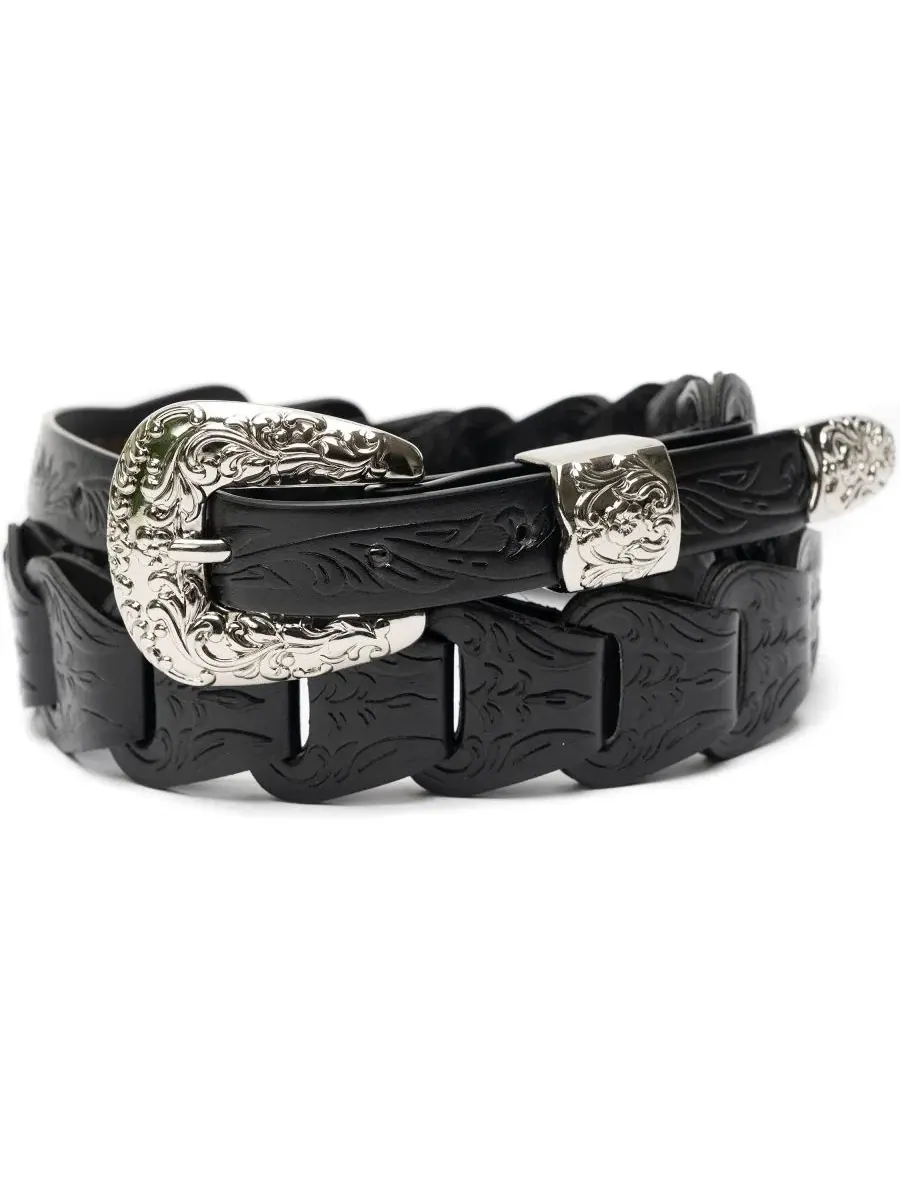 Ремень с тиснением и серебристой пряжкой, модель Linked Western Pant Vince Camuto — изображение 1 из 4, черный серебристый