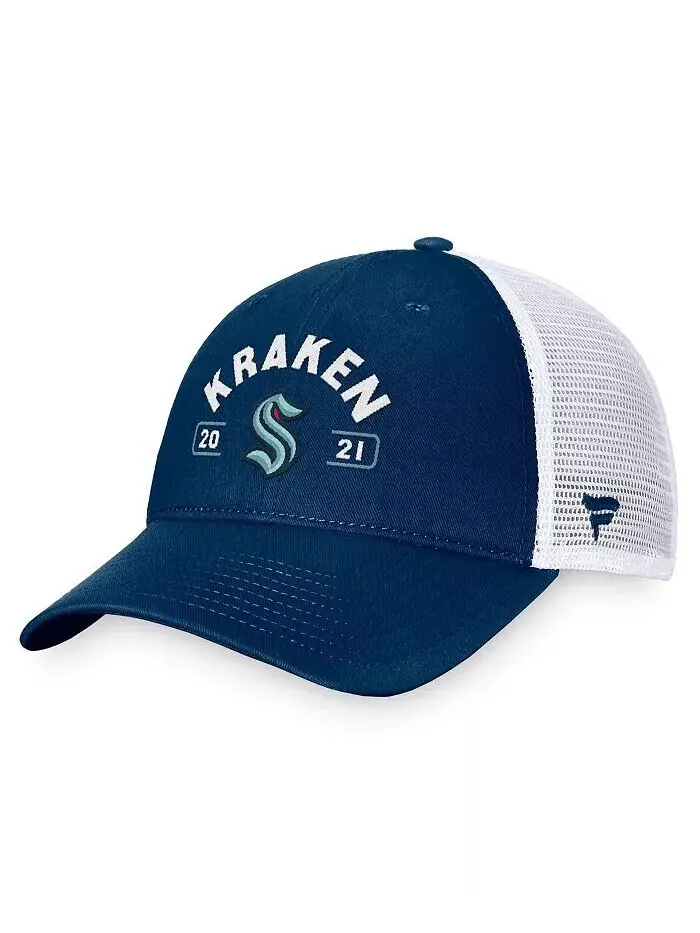 Мужская темно-синяя/белая шапка Seattle Kraken Free Kick Trucker Adjustable Fanatics — изображение 3 из 4