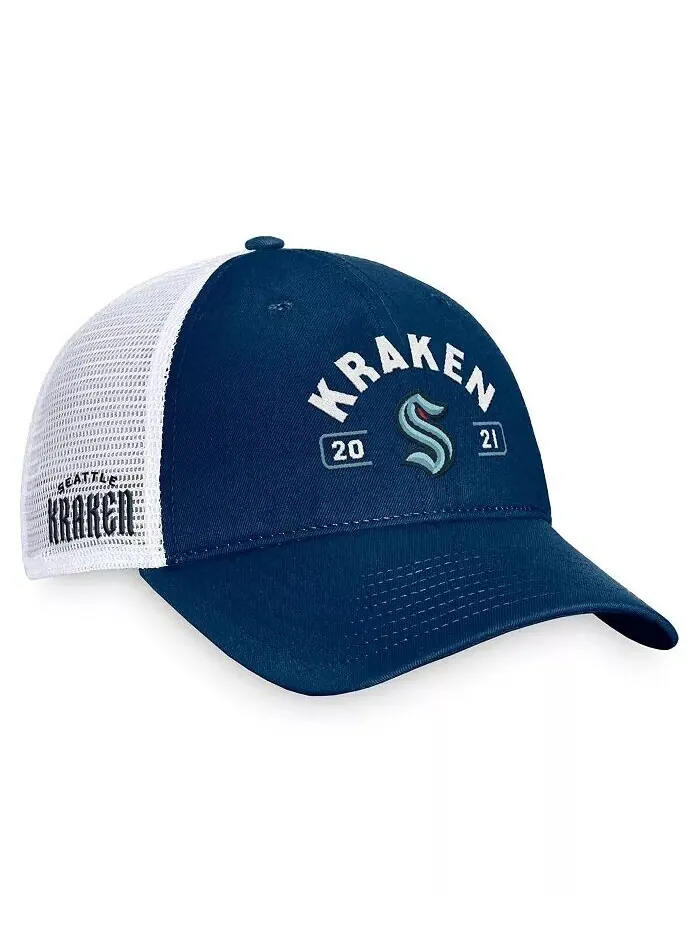 Мужская регулируемая шляпа темно-синего/белого цвета Seattle Kraken Free Kick Trucker Fanatics — изображение 1 из 4