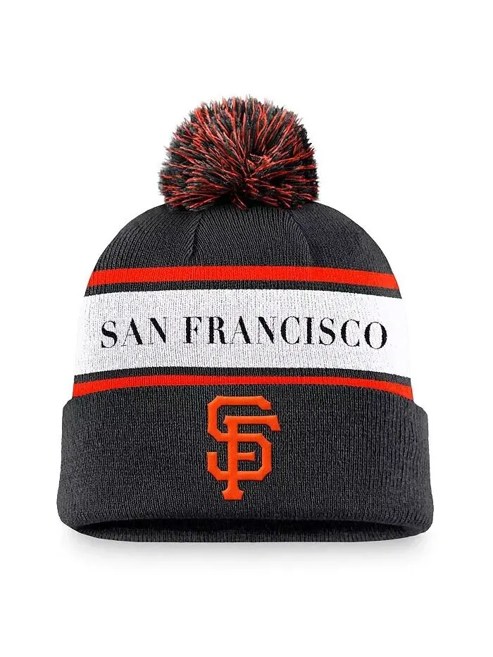 Мужская черная вязаная шапка с манжетами и помпоном в полоску San Francisco Giants Team Nike — изображение 1 из 2, черный