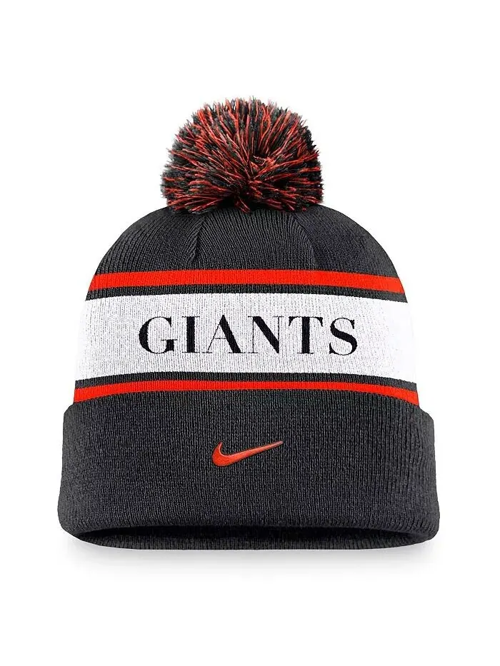 Мужская черная вязаная шапка с манжетами и помпоном в полоску San Francisco Giants Team Nike — изображение 2 из 2, черный